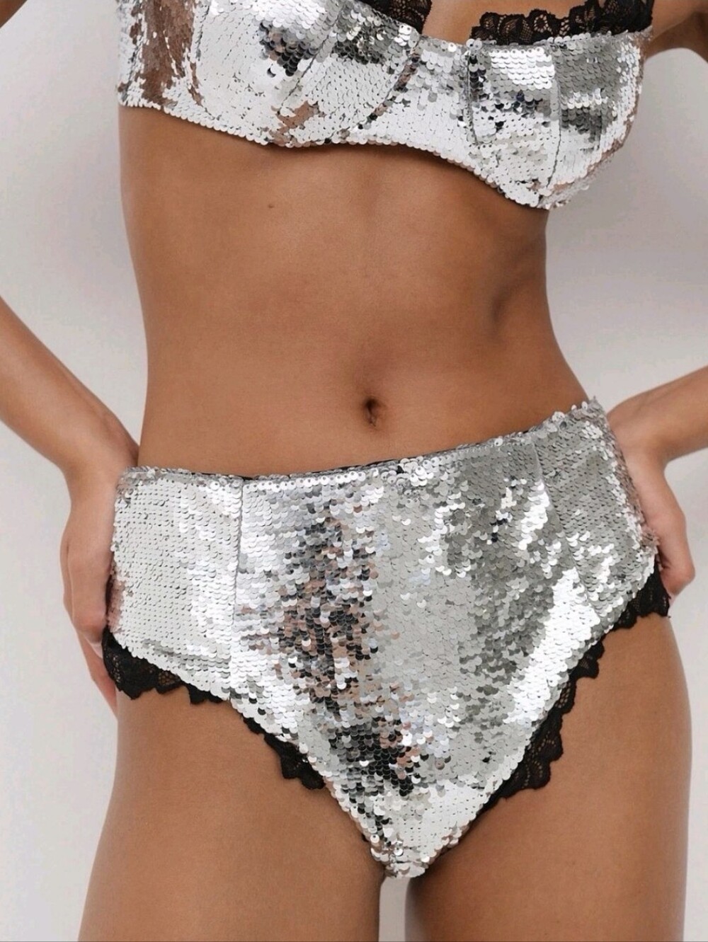 New!For Love And Lemons Maia Silver Sequin Black Lace Gogo Club